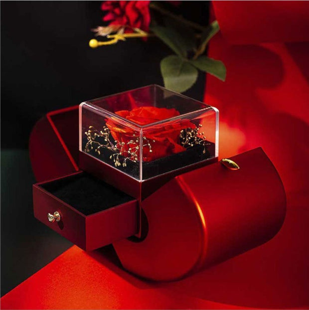 Fashion Jewelry Box Red Apple Christmas Gift Necklace Eternal Rose For Girl Mother's Day Valentine's Day Gifts With Artificial Flower Rose Flower Jewelry Box - Laizhan Accessories 