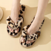 Leopard Print Plush Flip Flops Slippers - Laizhan Accessories 