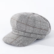 Thickened Plaid Woolen Octagonal Cap Women