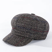 Thickened Plaid Woolen Octagonal Cap Women