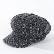 Thickened Plaid Woolen Octagonal Cap Women