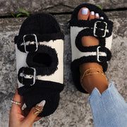 Autumn Winter Slipper Thick Sole Buckle Lamb Swool Slippers For Women Outdoor Gardern Indoor Lazy Plush Shoes - Laizhan Accessories 