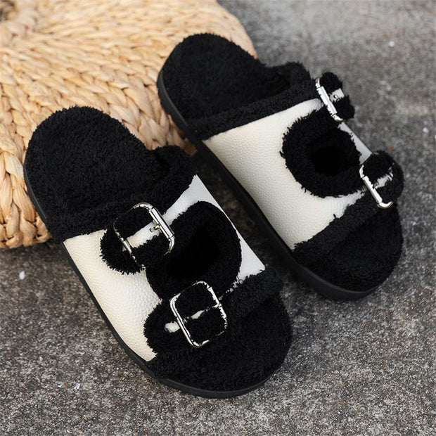 Autumn Winter Slipper Thick Sole Buckle Lamb Swool Slippers For Women Outdoor Gardern Indoor Lazy Plush Shoes - Laizhan Accessories 