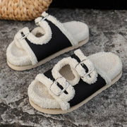 Autumn Winter Slipper Thick Sole Buckle Lamb Swool Slippers For Women Outdoor Gardern Indoor Lazy Plush Shoes - Laizhan Accessories 