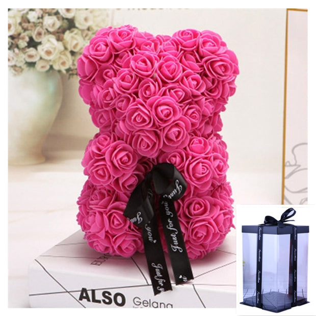 Valentine's Day Gift Rose Bear Eternal Flower Rose Teddy Bear PE Foam Bear 25cm Valentines Day - Laizhan Accessories 