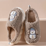 Cute Snowman Slippers Winter Indoor Household Warm Plush Thick-Soled Anti-slip Couple Home Slipper Soft Floor Bedroom House Shoes - Laizhan Accessories 