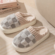 Plaid Plush Slippers Women's Indoor Plush Home Slippers Soft Sole Thick Non-Slip Warm House Shoes Couple Autumn And Winter - Laizhan Accessories 