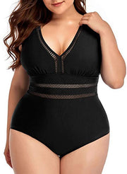 Women's Plus Size Siamese Swimming Mesh Fabric Stitching Printing Plus-sized Swimsuit Bikini