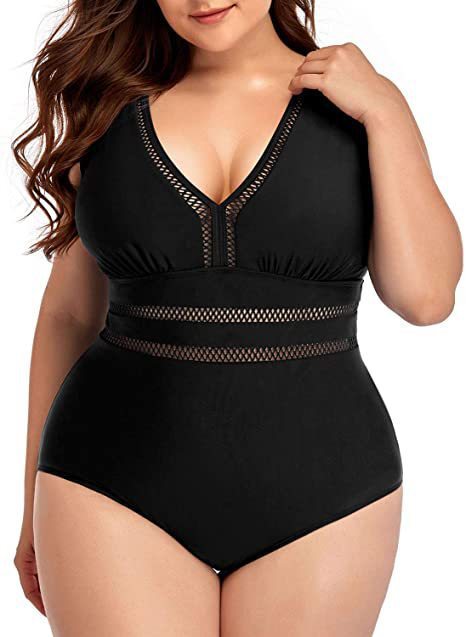 Women's Plus Size Siamese Swimming Mesh Fabric Stitching Printing Plus-sized Swimsuit Bikini