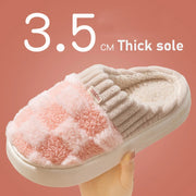 Plaid Plush Slippers Women's Indoor Plush Home Slippers Soft Sole Thick Non-Slip Warm House Shoes Couple Autumn And Winter - Laizhan Accessories 