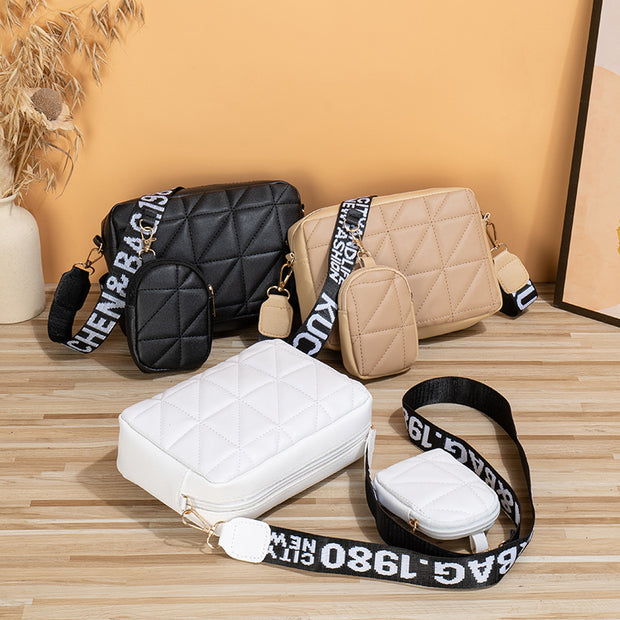 2Pcs Rhombus Shoulder Bag With Wallet Letter Print Wide Shoulder Strap Small Square Bag Large Capacity Cell Phone Crossbody Bags - Laizhan Accessories 