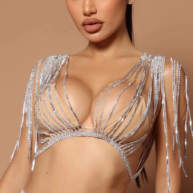 Layered Rhinestone Bra Body Chain For Women - Laizhan Accessories 