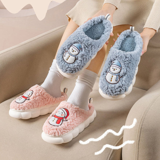 Cute Snowman Slippers Winter Indoor Household Warm Plush Thick-Soled Anti-slip Couple Home Slipper Soft Floor Bedroom House Shoes - Laizhan Accessories 