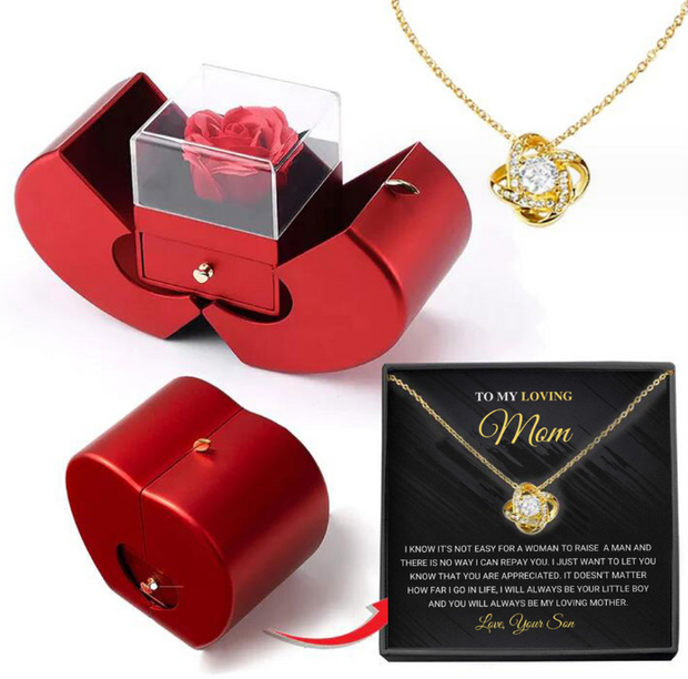 Fashion Jewelry Box Red Apple Christmas Gift Necklace Eternal Rose For Girl Mother's Day Valentine's Day Gifts With Artificial Flower Rose Flower Jewelry Box - Laizhan Accessories 