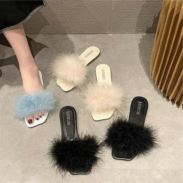 Women's Summer Flat Fashion Fur Slipper - Laizhan Accessories 