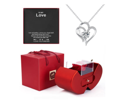 Fashion Jewelry Box Red Apple Christmas Gift Necklace Eternal Rose For Girl Mother's Day Valentine's Day Gifts With Artificial Flower Rose Flower Jewelry Box - Laizhan Accessories 