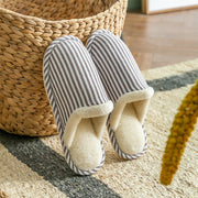 Fashion Striped Printed Slippers For Women Autumn And Winter Warm Non-slip Thick Sole House Shoes Men's Indoor Plush Shoes - Laizhan Accessories 