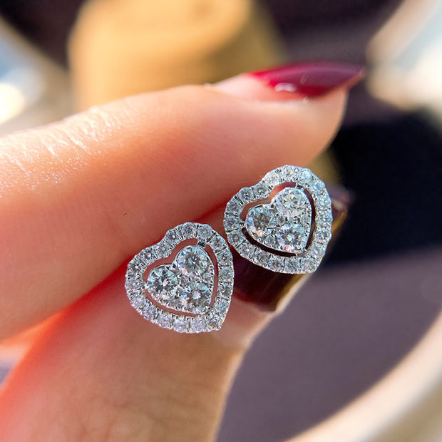 Rhinestone Love Stud Earrings For Women Temperament Fashion Heart-shape Earrings - Laizhan Accessories 