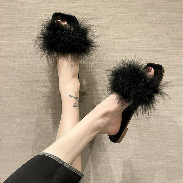 Women's Summer Flat Fashion Fur Slipper - Laizhan Accessories 