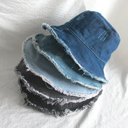 Summer Sunshade Raw Edge Denim Bucket Hat Women