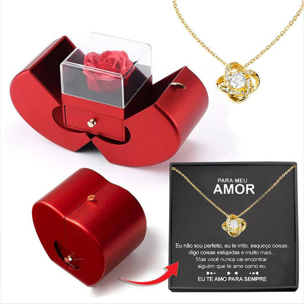 Fashion Jewelry Box Red Apple Christmas Gift Necklace Eternal Rose For Girl Mother's Day Valentine's Day Gifts With Artificial Flower Rose Flower Jewelry Box - Laizhan Accessories 