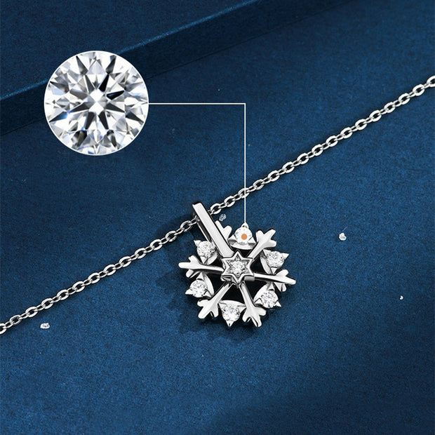 Rotatable 925 Silver Snowflake Necklace Women Luxury Niche Design Shiny Rhinestone Jewelry Autumn And Winter Birthday Gift For Friends - Laizhan Accessories 