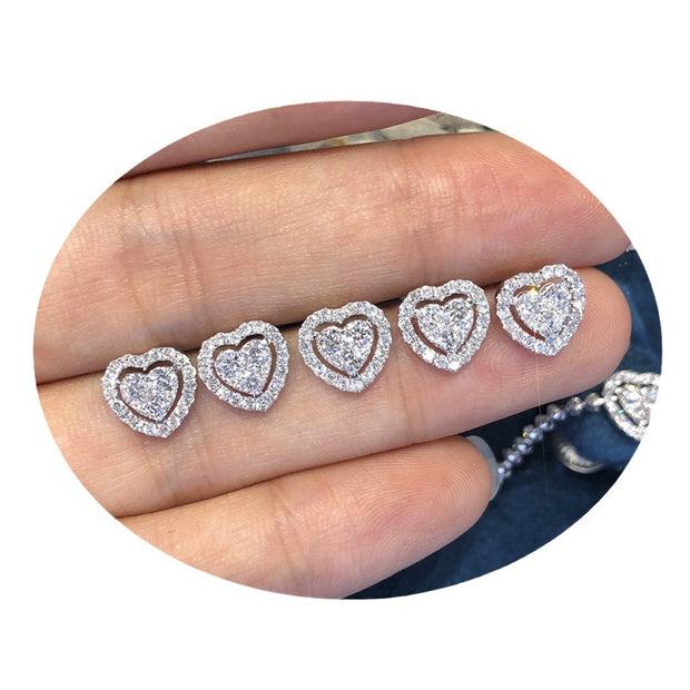 Rhinestone Love Stud Earrings For Women Temperament Fashion Heart-shape Earrings - Laizhan Accessories 