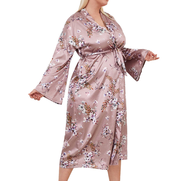 Flower Print  V-neck Silk Sleepwear Long Robes - Laizhan Accessories 