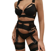 Gathered Mesh Half Garter Sexy Lingerie Three Piece Suit - Laizhan Accessories 