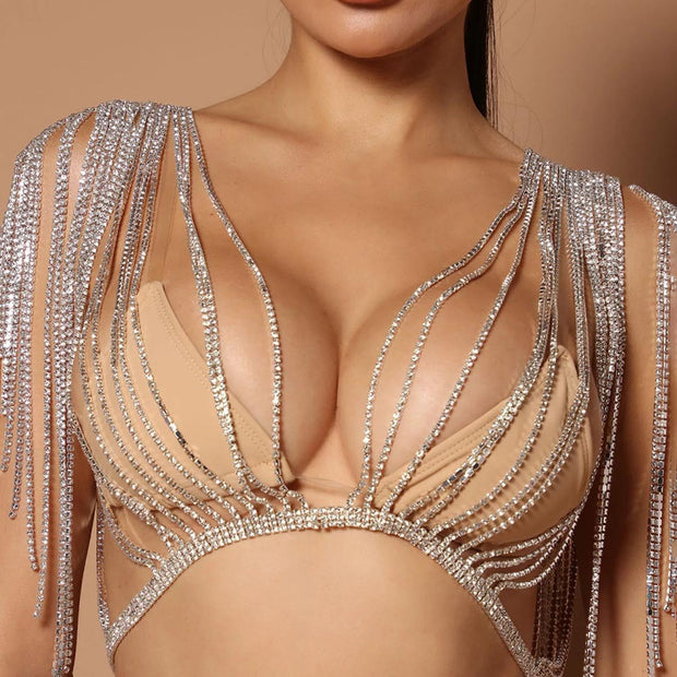 Layered Rhinestone Bra Body Chain For Women - Laizhan Accessories 