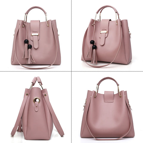 Women 3Pcs Or Set Handbags PU Leather Shoulder Bags Casual Tote Bag Tassel Metal Handle Designer Composite Bags