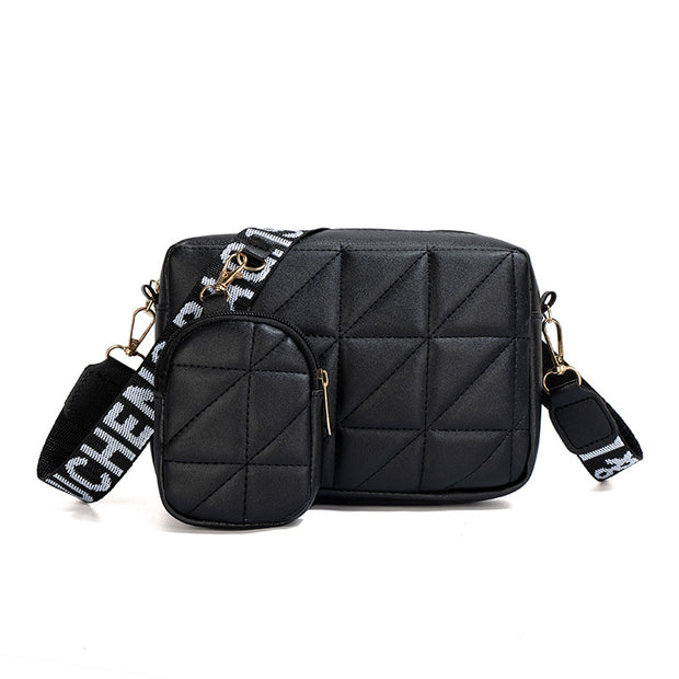 2Pcs Rhombus Shoulder Bag With Wallet Letter Print Wide Shoulder Strap Small Square Bag Large Capacity Cell Phone Crossbody Bags - Laizhan Accessories 