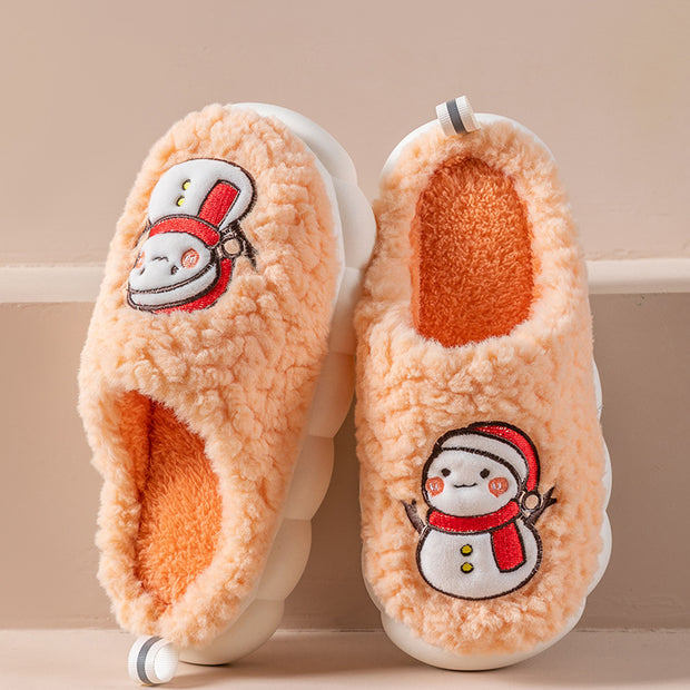 Cute Snowman Slippers Winter Indoor Household Warm Plush Thick-Soled Anti-slip Couple Home Slipper Soft Floor Bedroom House Shoes - Laizhan Accessories 