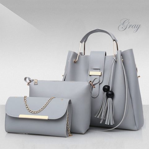 Women 3Pcs Or Set Handbags PU Leather Shoulder Bags Casual Tote Bag Tassel Metal Handle Designer Composite Bags