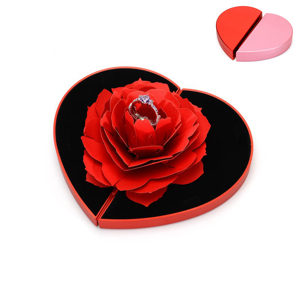 3D Love Box Heart-shaped Rose Flower Rotating Ring Box Valentines Day Gift - Laizhan Accessories 