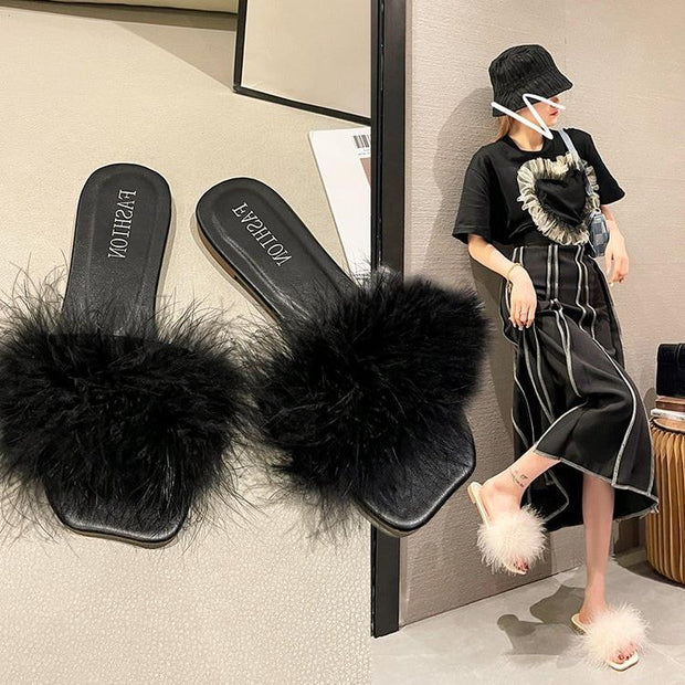 Women's Summer Flat Fashion Fur Slipper - Laizhan Accessories 