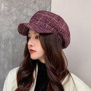 Thickened Plaid Woolen Octagonal Cap Women