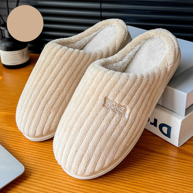 Solid Color Simple Cotton Slippers Winter Non-slip Home Warm Plush Slippers Household Indoor Couple Women's House Shoes - Laizhan Accessories 