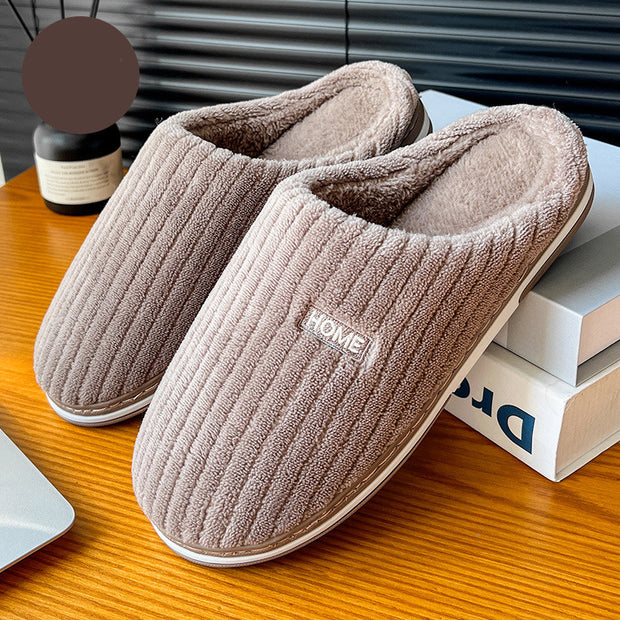 Solid Color Simple Cotton Slippers Winter Non-slip Home Warm Plush Slippers Household Indoor Couple Women's House Shoes - Laizhan Accessories 