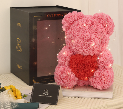 Valentine's Day Gift Rose Bear Eternal Flower Rose Teddy Bear PE Foam Bear 25cm Valentines Day - Laizhan Accessories 