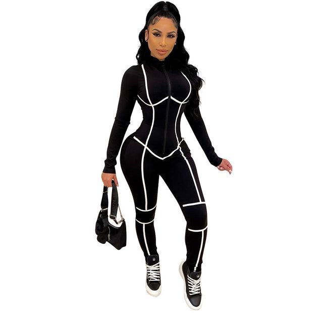 Women's Stitching Zipper Jumpsuit Trousers