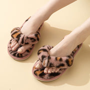 Leopard Print Plush Flip Flops Slippers - Laizhan Accessories 