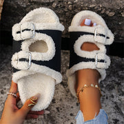 Autumn Winter Slipper Thick Sole Buckle Lamb Swool Slippers For Women Outdoor Gardern Indoor Lazy Plush Shoes - Laizhan Accessories 