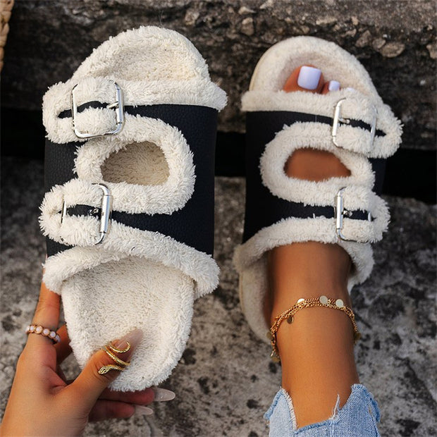 Autumn Winter Slipper Thick Sole Buckle Lamb Swool Slippers For Women Outdoor Gardern Indoor Lazy Plush Shoes - Laizhan Accessories 