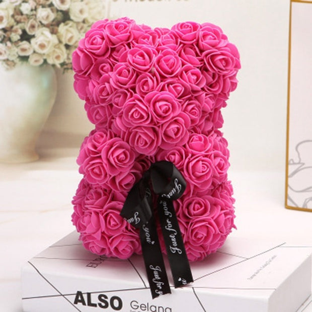 Valentine's Day Gift Rose Bear Eternal Flower Rose Teddy Bear PE Foam Bear 25cm Valentines Day - Laizhan Accessories 