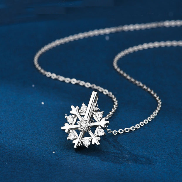 Rotatable 925 Silver Snowflake Necklace Women Luxury Niche Design Shiny Rhinestone Jewelry Autumn And Winter Birthday Gift For Friends - Laizhan Accessories 