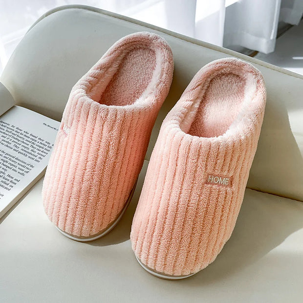 Solid Color Simple Cotton Slippers Winter Non-slip Home Warm Plush Slippers Household Indoor Couple Women's House Shoes - Laizhan Accessories 