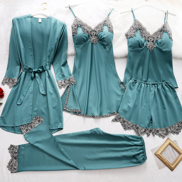 5PC Silk Robe Sleep Suit Robes Set - Laizhan Accessories 