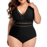 Women's Plus Size Siamese Swimming Mesh Fabric Stitching Printing Plus-sized Swimsuit Bikini