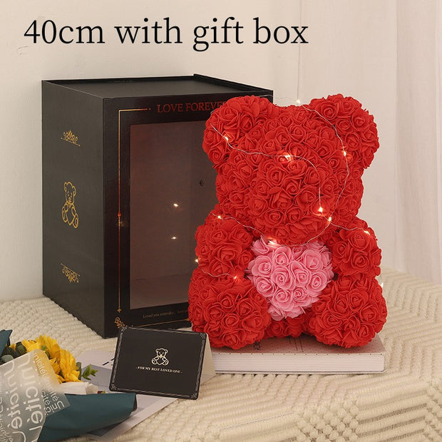 Valentine's Day Gift Rose Bear Eternal Flower Rose Teddy Bear PE Foam Bear 25cm Valentines Day - Laizhan Accessories 